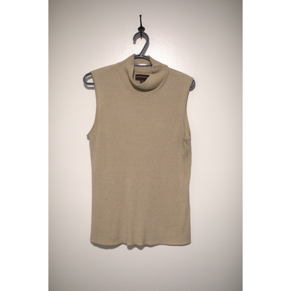 Dana Buchman Womens XL Tan Beige Ribbed Mock Neck Sleeveless Sweater Top
